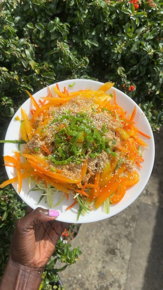 Raw Vegan Spicy Carrot & Cucumber “Stir Fry”