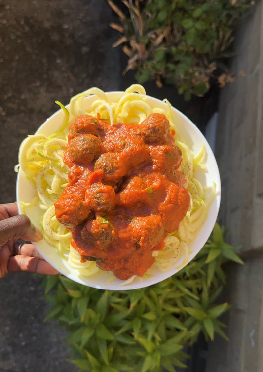 Spicy Raw Vegan “Bolognese” with Zucchini Spaghetti